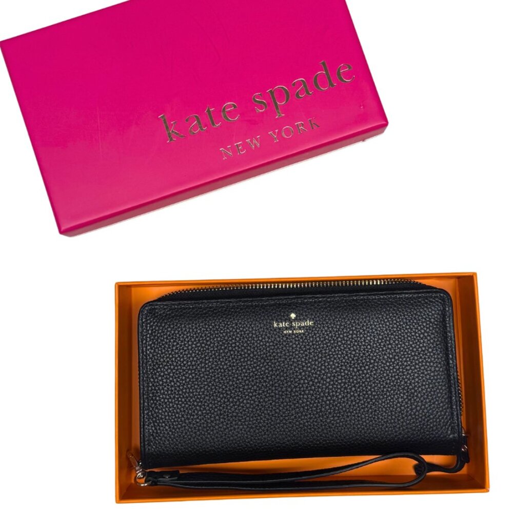 Kate Spade Brigitta Mulberry Street Large Wallet Wristlet Black Leather NWT & Bo